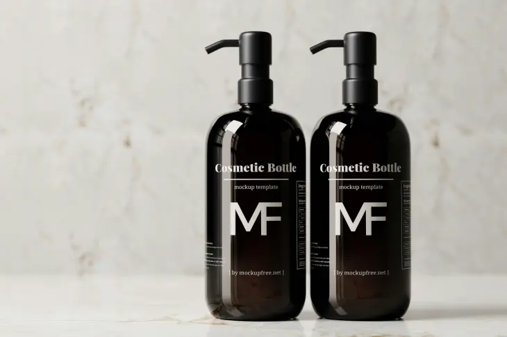 deux flacons de shampoing noir pour homme avec pompe doseuse